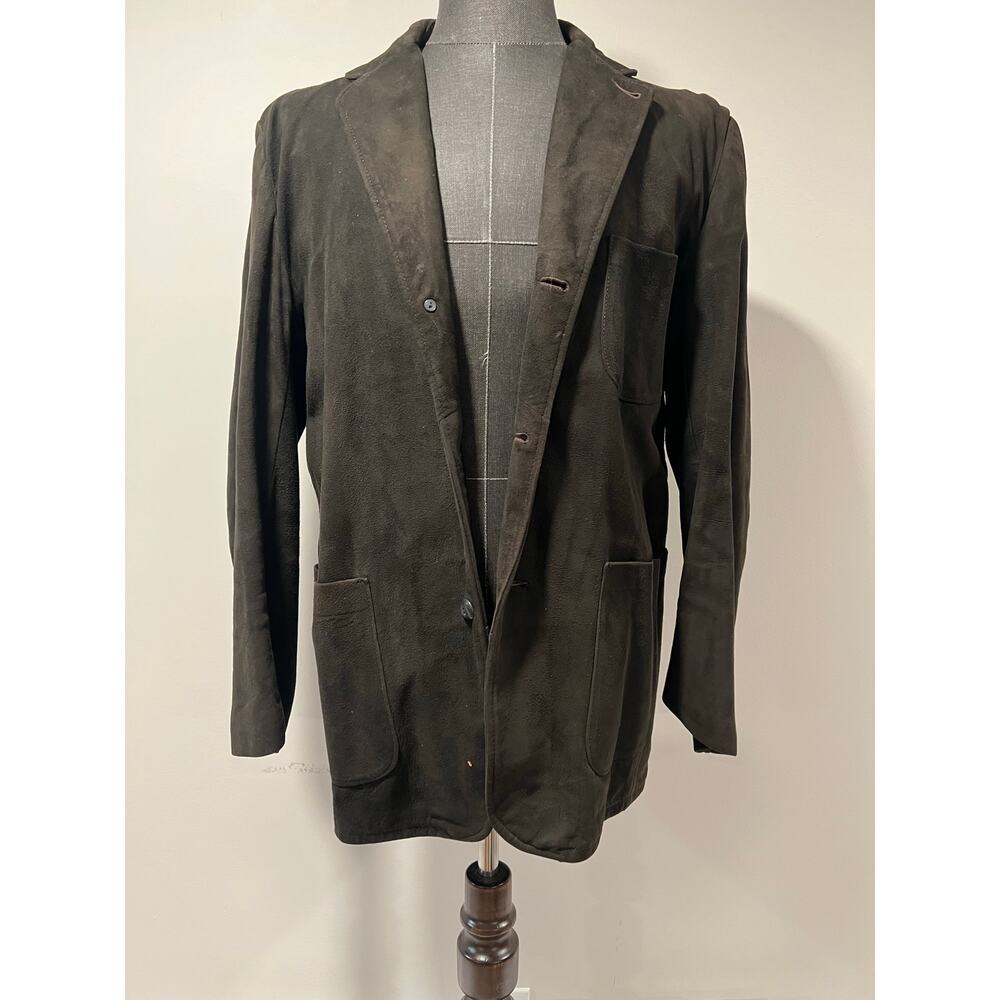 Vintage Men's Suede Leather Short Trench Coat Button Down Dark Brown Medium JL